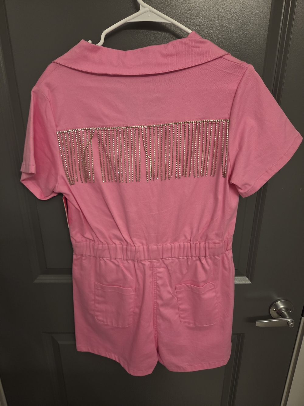Buddy Love Hot Pink Romper with Rhinestone Fringe